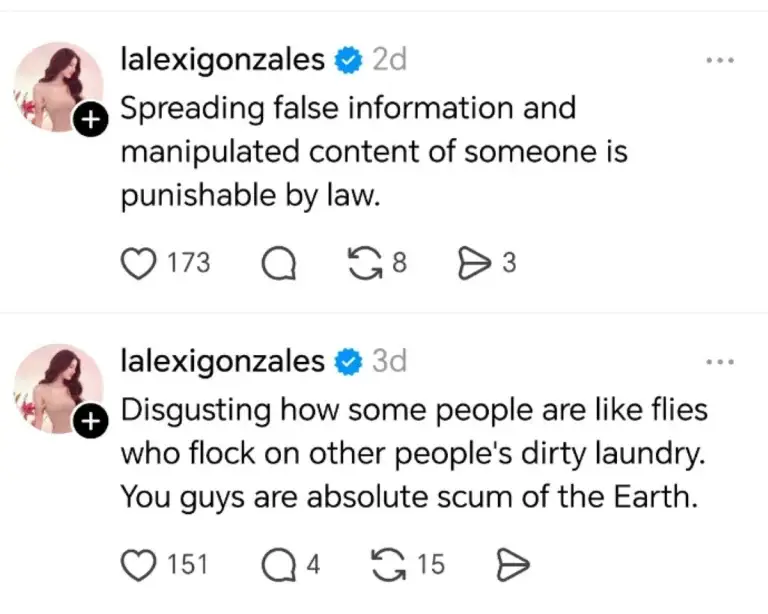 Defense tweets of Lexi Gonzales Ex Girlfriend of Gil Cuerva on Big 4 Scandal