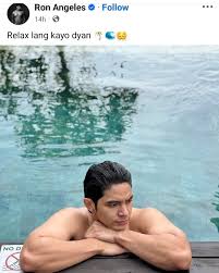 Ron Angeles posted his photo ejoying in the swimming pool with the caption “Relax lang kayo dyan,”